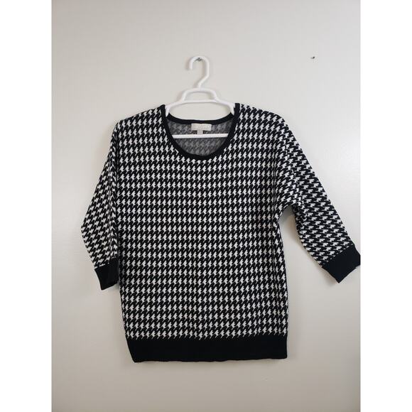 (N5) Y2K Carolyn Taylor Womens Sweater Size XL Dolman Houndstooth Pullover Black - Picture 1 of 8